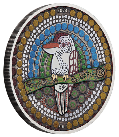2024 $2 Australian Kookaburra Kaa Kaa 2oz Silver Coloured Antiqued Coin