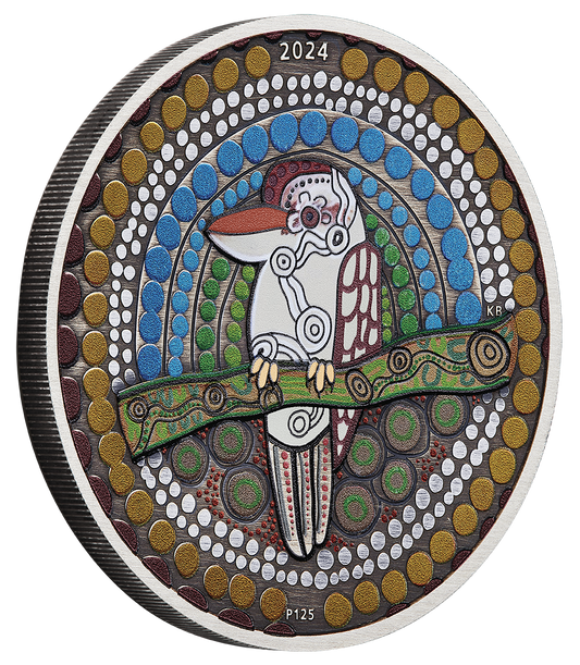 2024 $2 Australian Kookaburra Kaa Kaa 2oz Silver Coloured Antiqued Coin