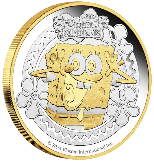 Tuvalu 2024 $2 Spongebob Squarepants 2oz Silver Gilded Proof Coin