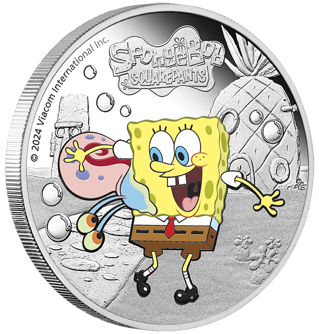 Tuvalu 2024 $1 SpongeBob Squarepants and Gary 1oz Silver Coloured Proof Coin
