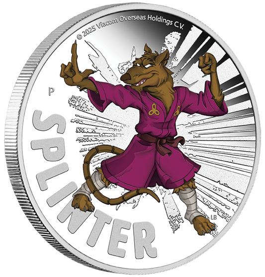 Tuvalu 2025 $1 Teenage Mutant Ninja Turtles Master Splinter 1oz Silver Coloured Proof Coin