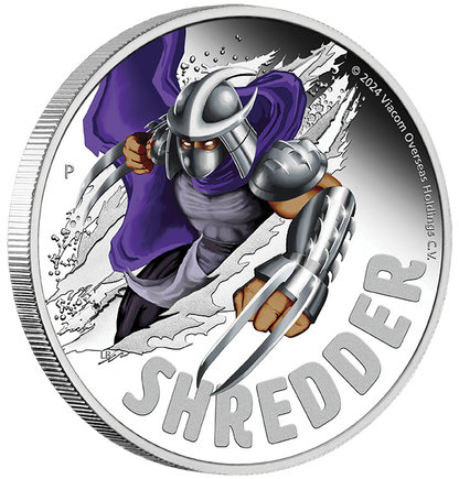Tuvalu 2024 $1 Teenage Mutant Ninja Turtles Shredder 1oz Silver Coloured Proof Coin