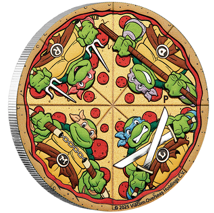 Tuvalu 2025 $2 Teenage Mutant Ninja Turtles 2oz Silver Coloured Pizza Coin