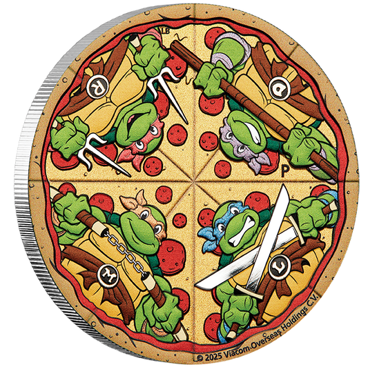 Tuvalu 2025 $2 Teenage Mutant Ninja Turtles 2oz Silver Coloured Pizza Coin