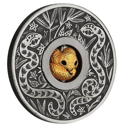 Tuvalu 2025 $1 Lunar Year of The Snake Rotating Charm 1oz Silver Antiqued Coin
