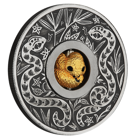 Tuvalu 2025 $1 Lunar Year of The Snake Rotating Charm 1oz Silver Antiqued Coin