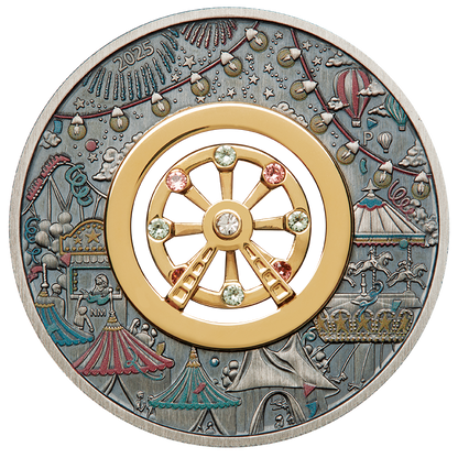 Tuvalu 2025 $2 Ferris Wheel 2oz Silver Antiqued Coloured Coin