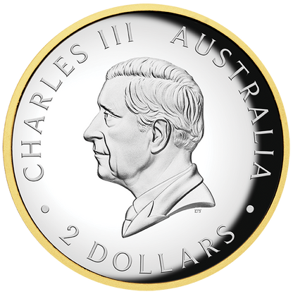 2024 $2 Australian Kookaburra Selectively Gold Plated 2oz Silver High Relief Proof Coin