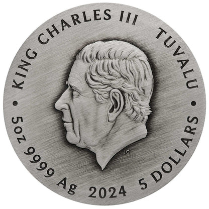 Tuvalu 2024 $5 Five Auspicious Creatures 5oz Silver Coloured Antiqued Coin
