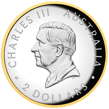 2025 $2 Australian Kookaburra 35th Anniversary Selectively Gold Plated 2oz Silver High Relief Proof Coin