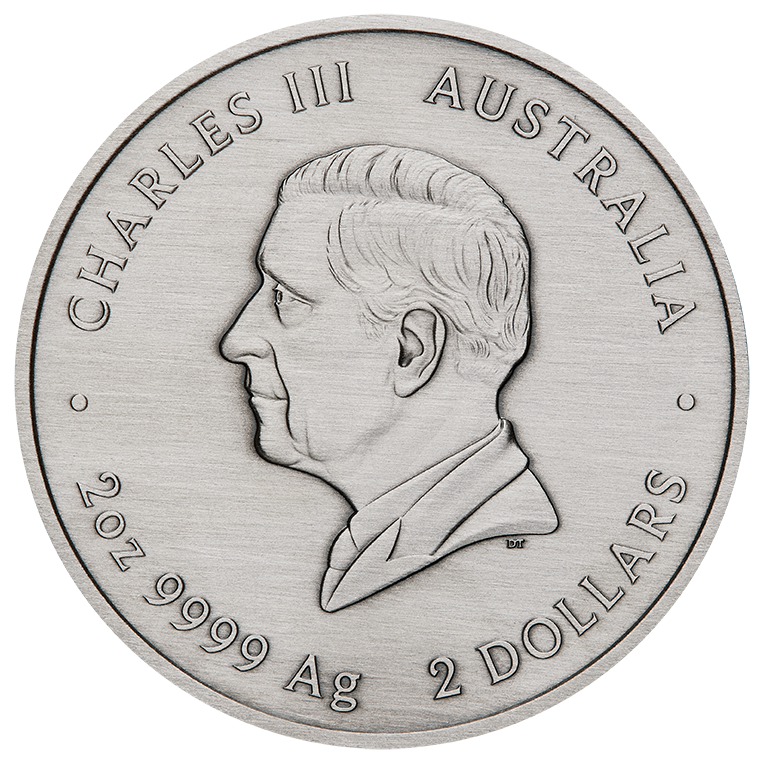 2025 $2 Australian Emu Utingat 2oz Silver Coloured Antiqued Coin