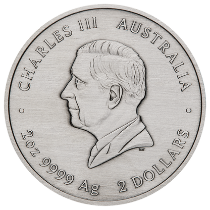 2025 $2 Australian Emu Utingat 2oz Silver Coloured Antiqued Coin