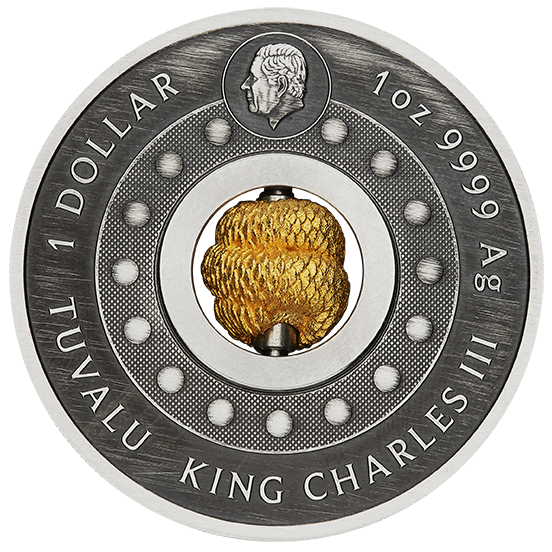 Tuvalu 2025 $1 Lunar Year of The Snake Rotating Charm 1oz Silver Antiqued Coin