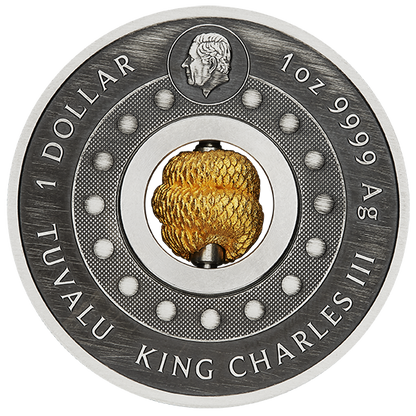 Tuvalu 2025 $1 Lunar Year of The Snake Rotating Charm 1oz Silver Antiqued Coin