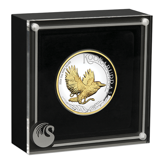 2024 $2 Australian Kookaburra Selectively Gold Plated 2oz Silver High Relief Proof Coin