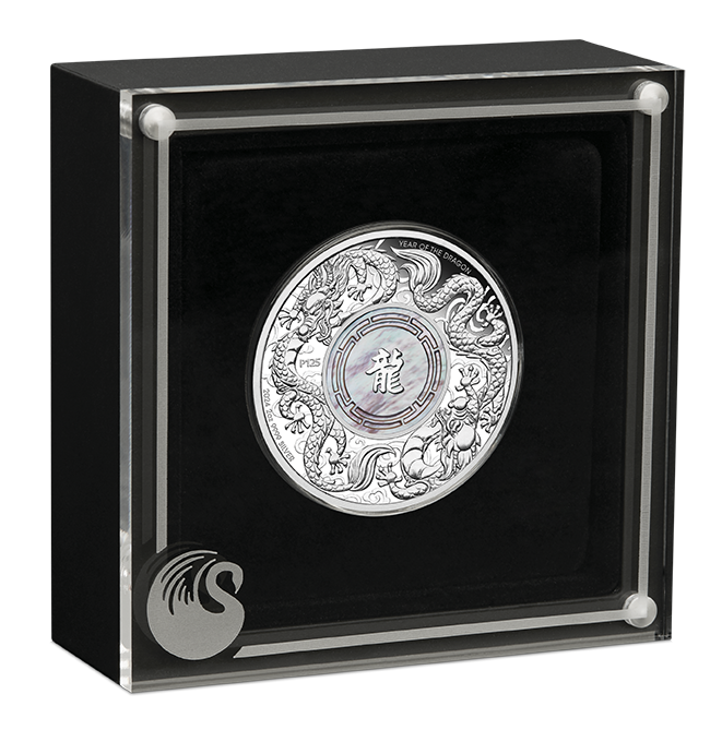2024 $2 Double Dragon Mother of Pearl 2oz Silver Proof Coin
