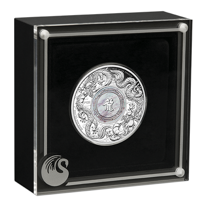 2024 $2 Double Dragon Mother of Pearl 2oz Silver Proof Coin