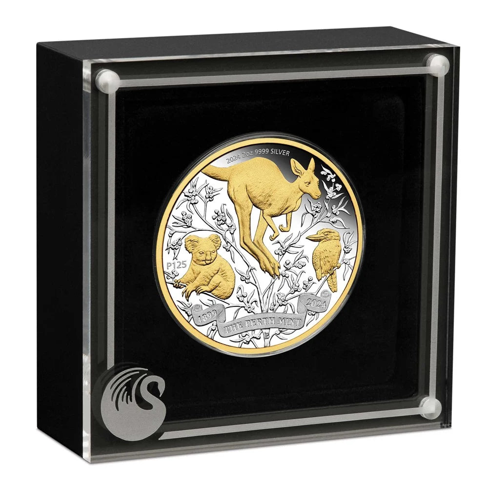 2024 $2 The Perth Mint's 125th Anniversary 2oz Silver Gilded Proof Coin