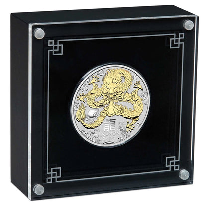 2024 $1 Lunar Year of The Dragon 1oz Silver Gilded Coin