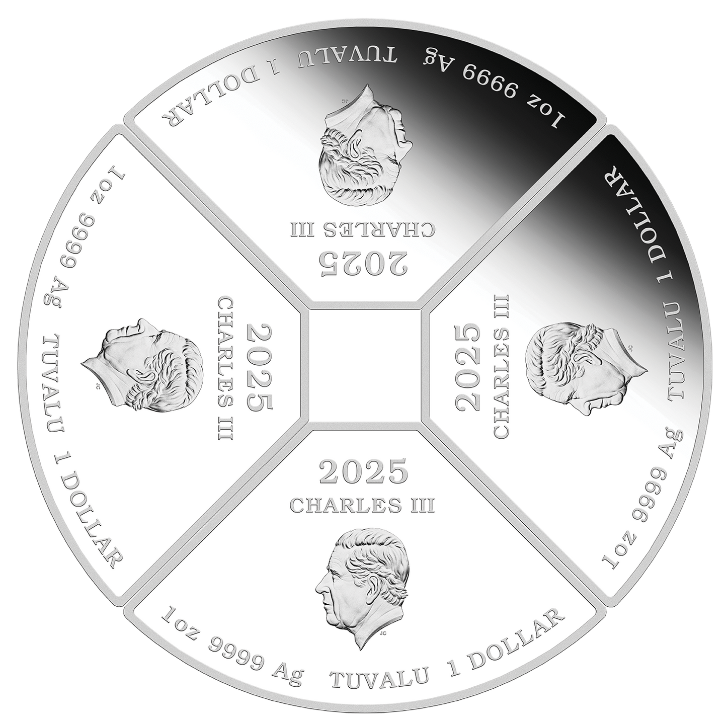 Tuvalu 2025 $1 Lunar Year of The Snake 1oz Silver Coloured Proof 4 Coin Quadrant Set