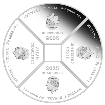 Tuvalu 2025 $1 Lunar Year of The Snake 1oz Silver Coloured Proof 4 Coin Quadrant Set
