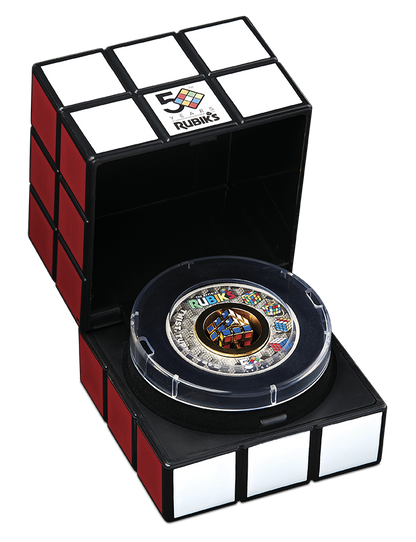 Tuvalu 2024 $2 Rubik’s Cube 50th Anniversary Selectively Gold Plated 2oz Silver Coloured Rotating Charm Antiqued Coin