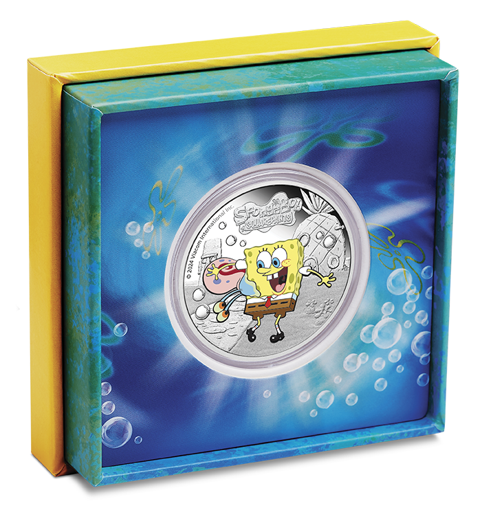 Tuvalu 2024 $1 SpongeBob Squarepants and Gary 1oz Silver Coloured Proof Coin