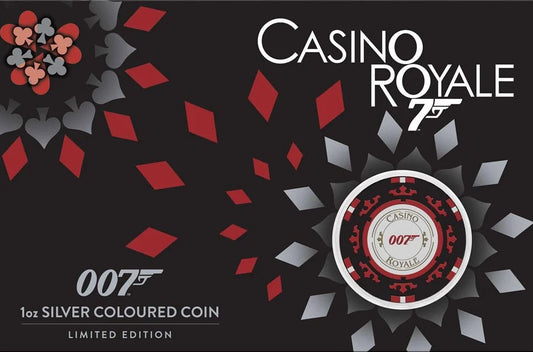 Tuvalu 2023 $1 James Bond 007 Casino Royale Chip 1oz Silver Coloured Uncirculated Coin