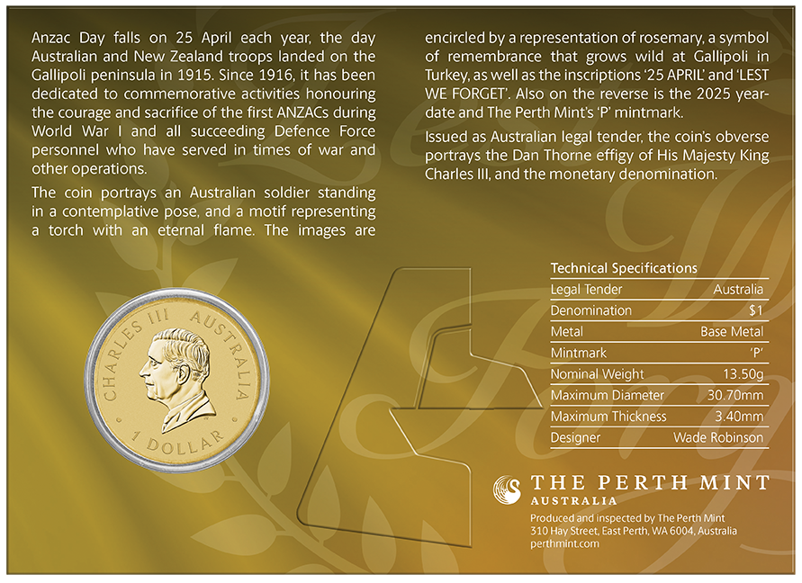2025 $1 Lest We Forget ANZAC Day Uncirculated Coin