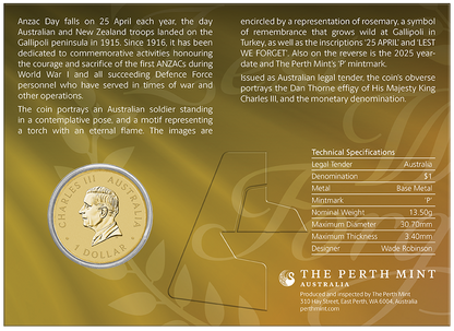 2025 $1 Lest We Forget ANZAC Day Uncirculated Coin