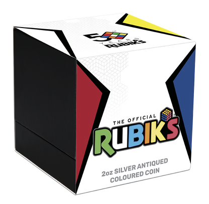 Tuvalu 2024 $2 Rubik’s Cube 50th Anniversary Selectively Gold Plated 2oz Silver Coloured Rotating Charm Antiqued Coin