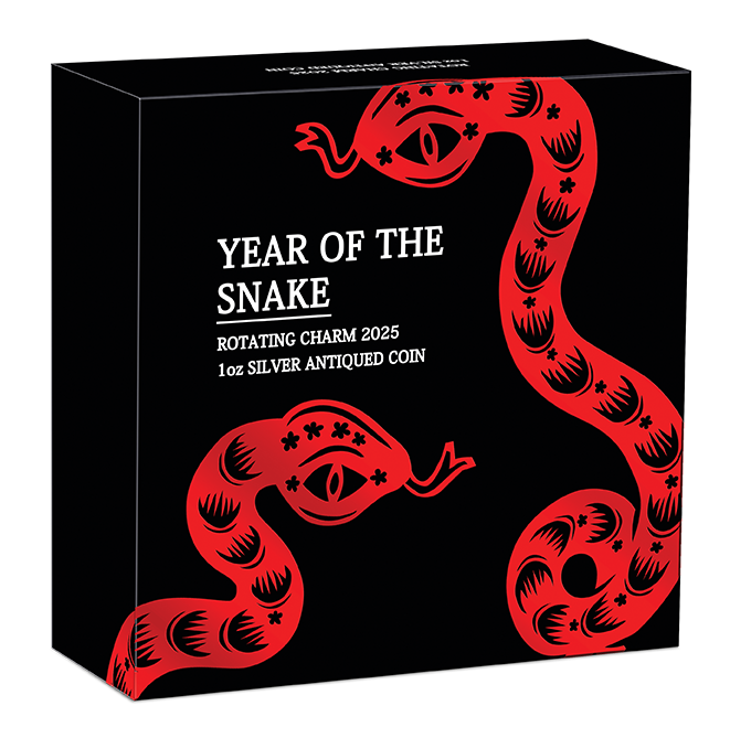 Tuvalu 2025 $1 Lunar Year of The Snake Rotating Charm 1oz Silver Antiqued Coin