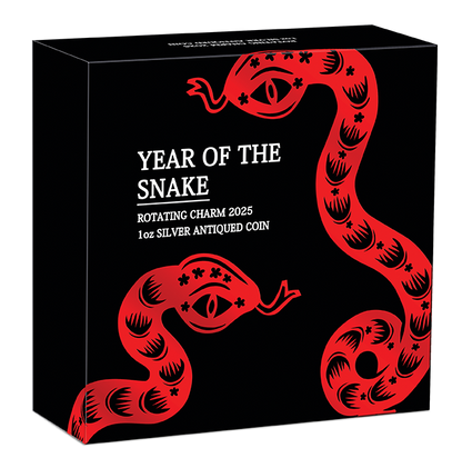 Tuvalu 2025 $1 Lunar Year of The Snake Rotating Charm 1oz Silver Antiqued Coin