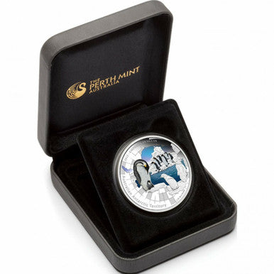 2012 $1 Australian Antarctic Territory Emperor Penguin 1oz Silver Coloured Proof Coin