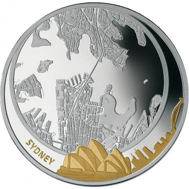 Fiji 2011 $5 Zoom The World In View Sydney 2oz Silver Proof Gilded Coin