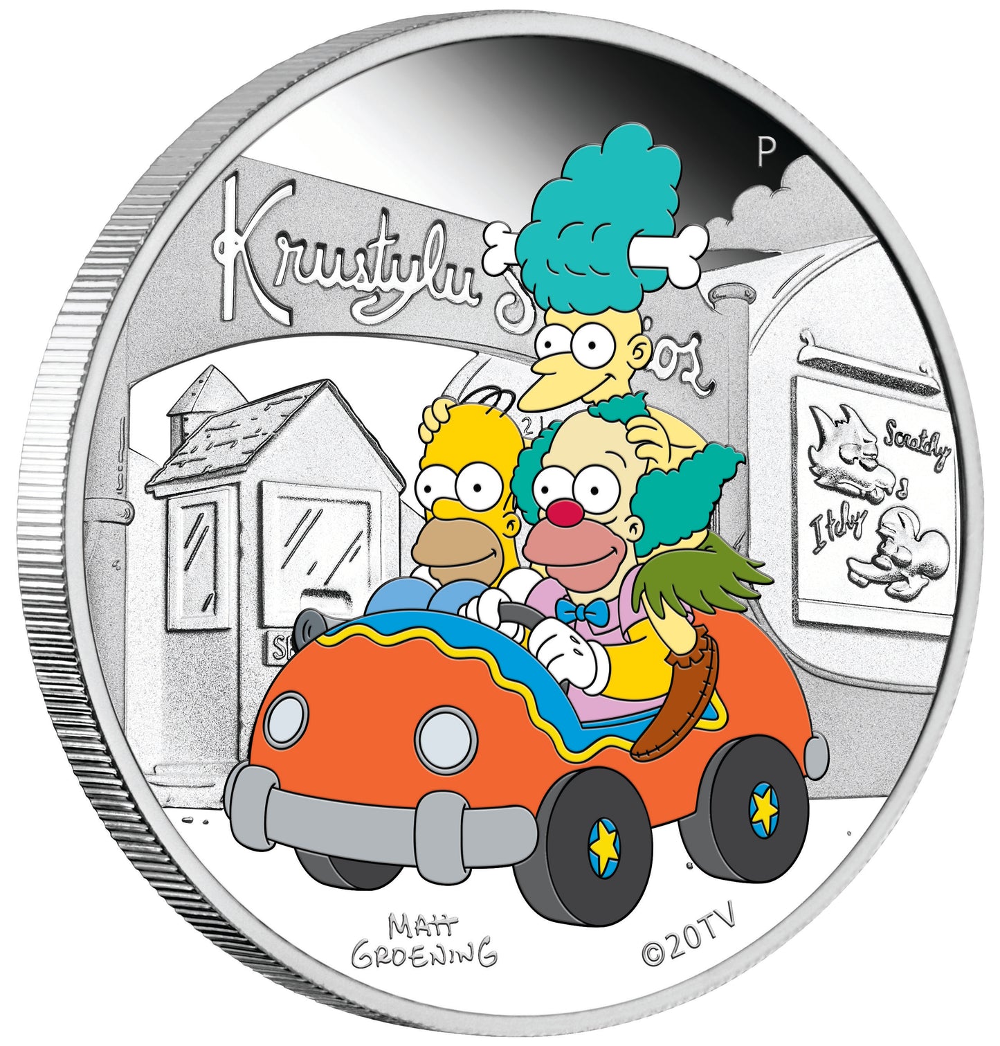 Tuvalu 2022 $1 The Simpsons KrustyLu Studios 1oz Silver Coloured Proof Coin