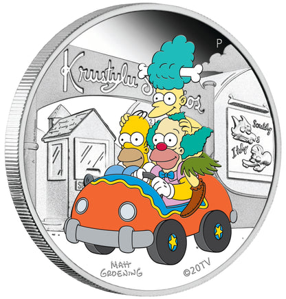 Tuvalu 2022 $1 The Simpsons KrustyLu Studios 1oz Silver Coloured Proof Coin