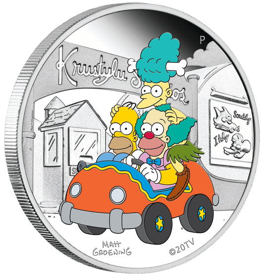 Tuvalu 2022 $1 The Simpsons KrustyLu Studios 1oz Silver Coloured Proof Coin