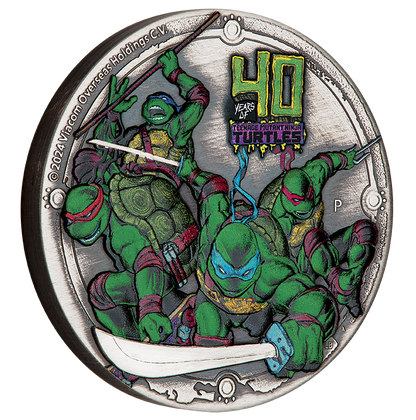 Tuvalu 2024 $2 Teenage Mutant Ninja Turtles 40th Anniversary 2oz Silver Coloured Antiqued Coin
