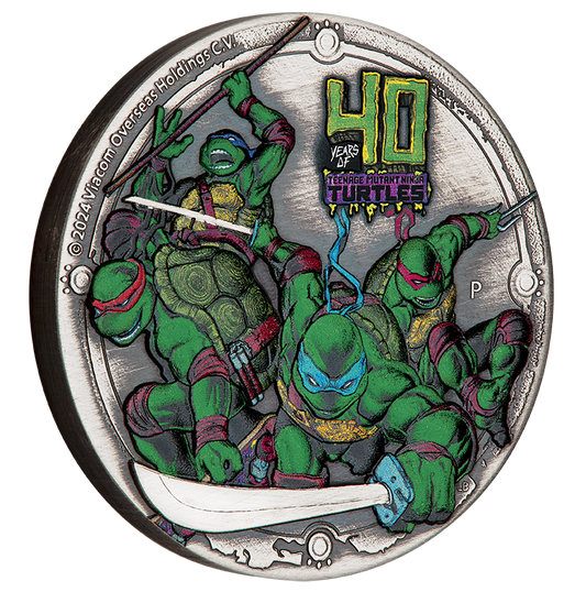 Tuvalu 2024 $2 Teenage Mutant Ninja Turtles 40th Anniversary 2oz Silver Coloured Antiqued Coin