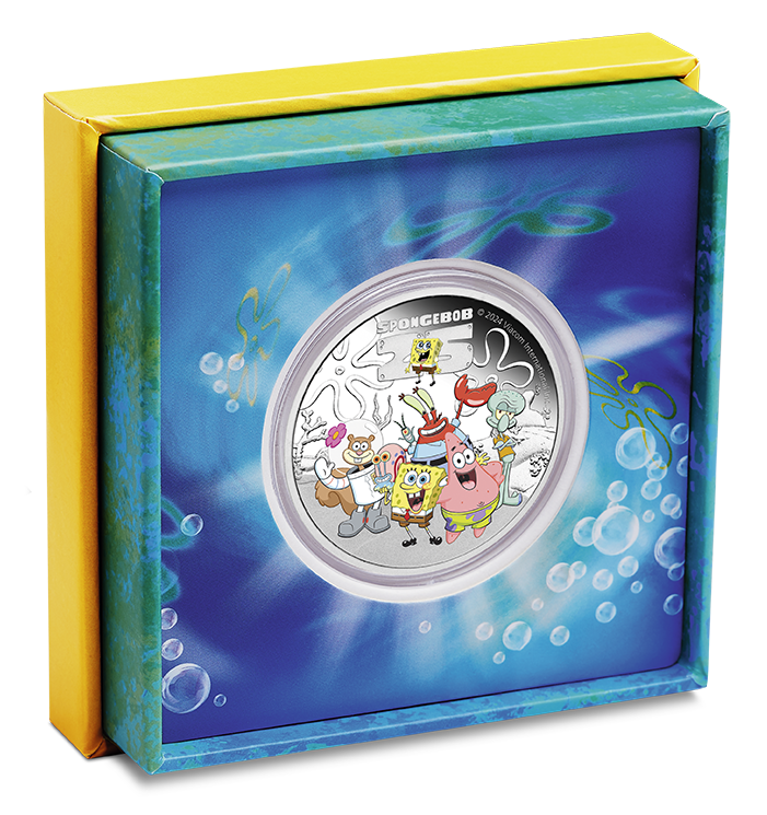 Tuvalu 2024 $1 25 Years of Spongebob Squarepants and Friends 1oz Silver Coloured Proof Coin