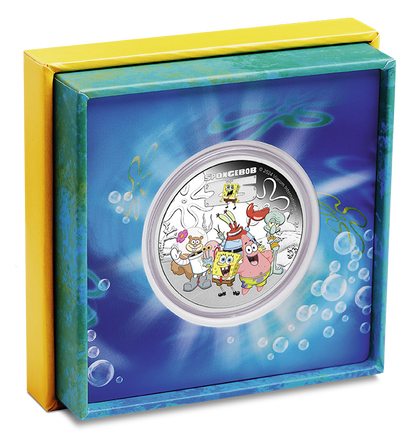 Tuvalu 2024 $1 25 Years of Spongebob Squarepants and Friends 1oz Silver Coloured Proof Coin