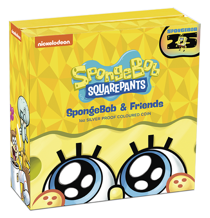 Tuvalu 2024 $1 25 Years of Spongebob Squarepants and Friends 1oz Silver Coloured Proof Coin