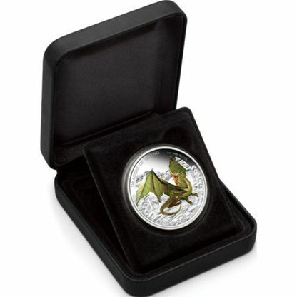 Tuvalu 2013 $1 Dragons of Legends European Green Dragon 1oz Silver Coloured Proof Coin