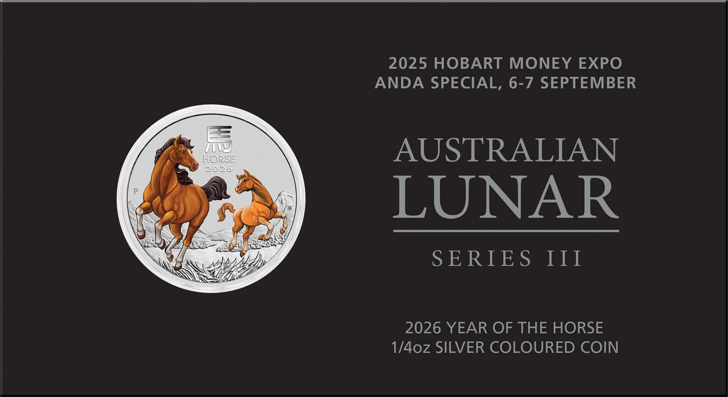 2026 25c [2025] ANDA Hobart Lunar Year of The Horse 1/4oz Silver Coloured Uncirculated Coin