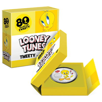 Niue 2022 $2 Looney Tunes 80 Years of Tweety 1oz Silver Coloured Coin