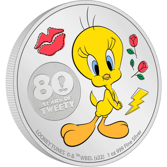 Niue 2022 $2 Looney Tunes 80 Years of Tweety 1oz Silver Coloured Coin