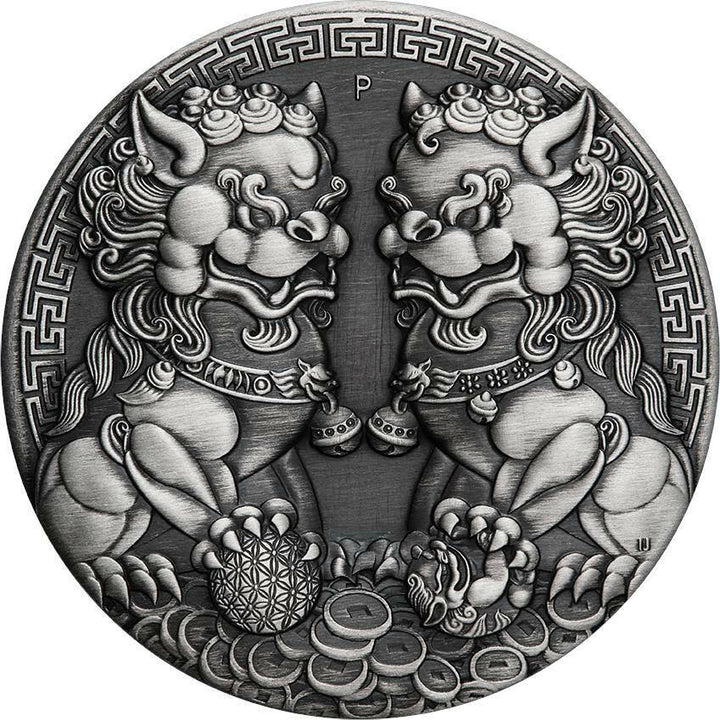2021 $1 Mythical Creatures Double Pixiu 2oz Silver Antiqued Coin
