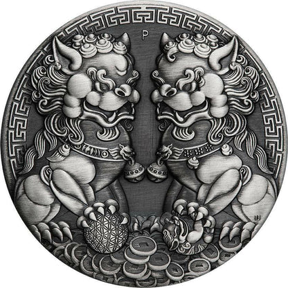 2021 $1 Mythical Creatures Double Pixiu 2oz Silver Antiqued Coin