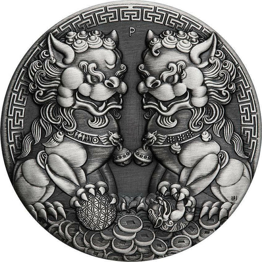 2021 $1 Mythical Creatures Double Pixiu 2oz Silver Antiqued Coin